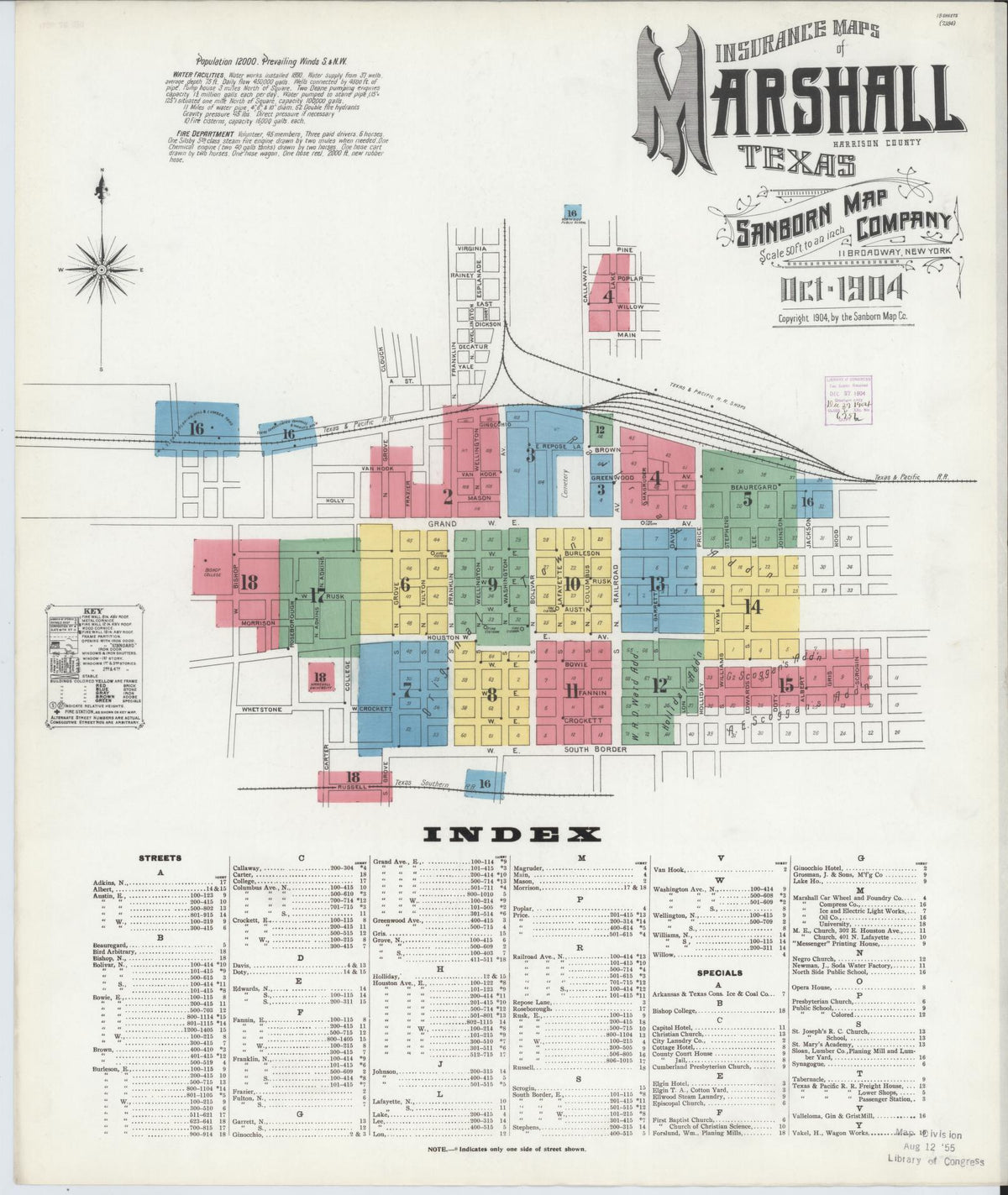 Sanborn Fire Insurance Map from Marshall, Harrison County, Texas (1904), Sheet #0001 - Complete Map Set gallery image, historic Sanborn map, vintage wall art, Texas Texas