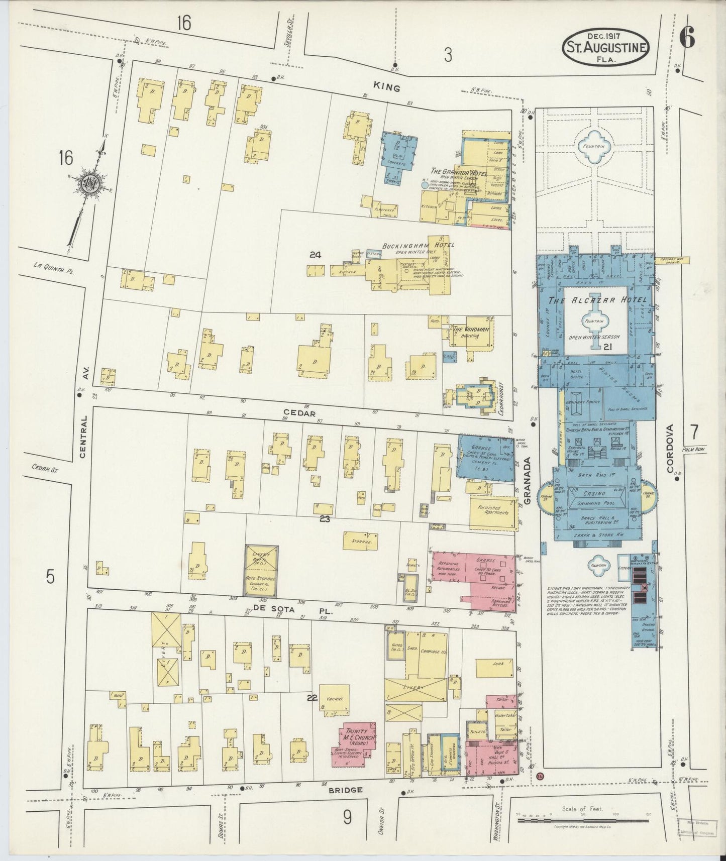 Sanborn Fire Insurance Map from Saint Augustine, Saint John's County, Florida (1917), Sheet #0006 - Historic Sanborn Fire Insurance Map Print, vintage old map wall art, antique decor, genealogy gift, Florida Florida map