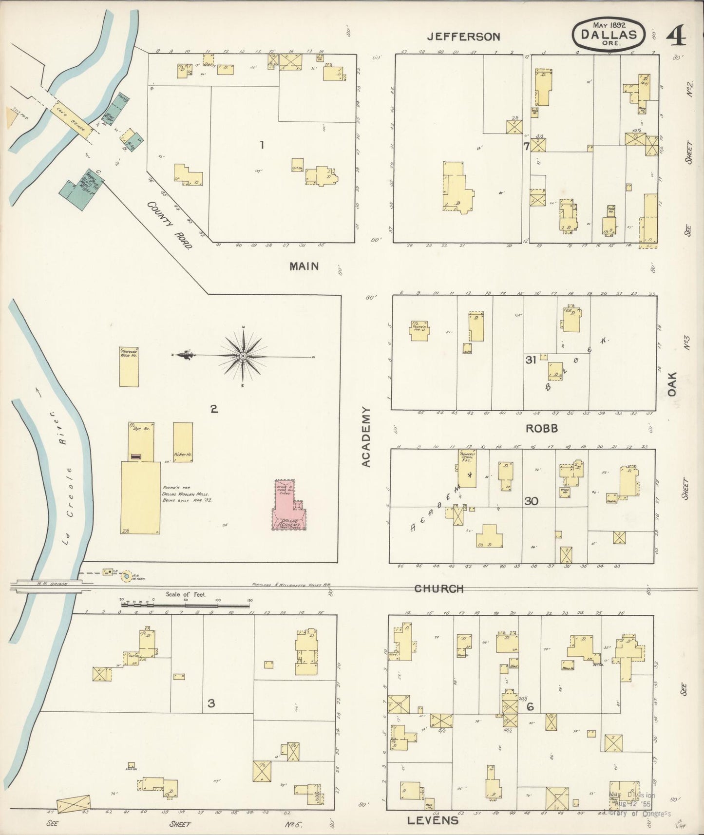 Sanborn Fire Insurance Map from Dallas, Polk County, Oregon (1892), Sheet #0004 - Complete Map Set gallery image, historic Sanborn map, vintage wall art, Oregon Oregon