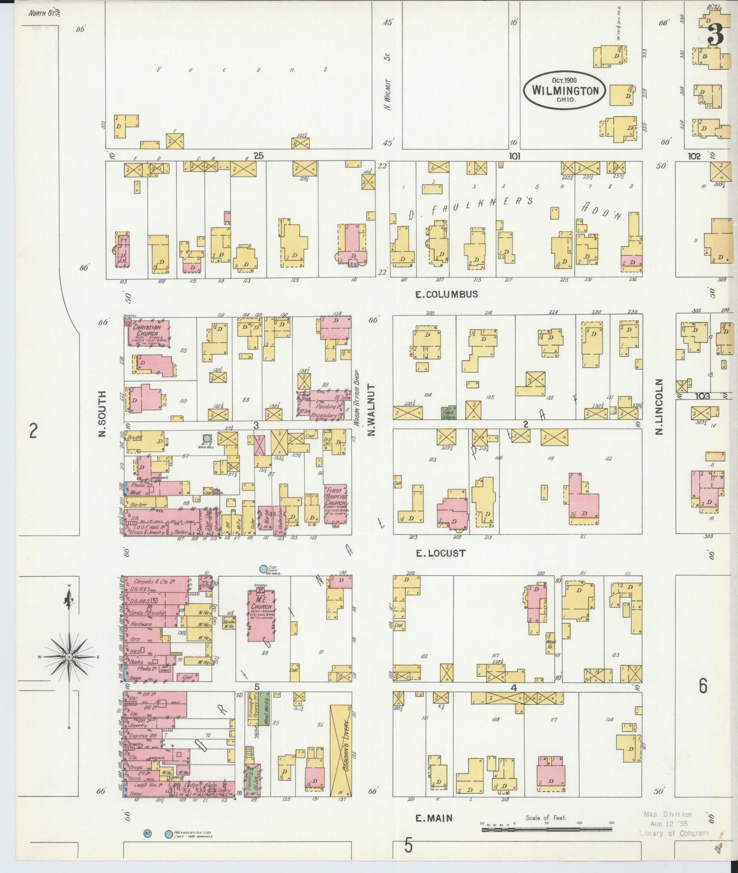 Sanborn Fire Insurance Map from Wilmington, Clinton County, Ohio (1900), Sheet #0003 - Historic Sanborn Fire Insurance Map Print, vintage old map wall art, antique decor, genealogy gift, Ohio Ohio map