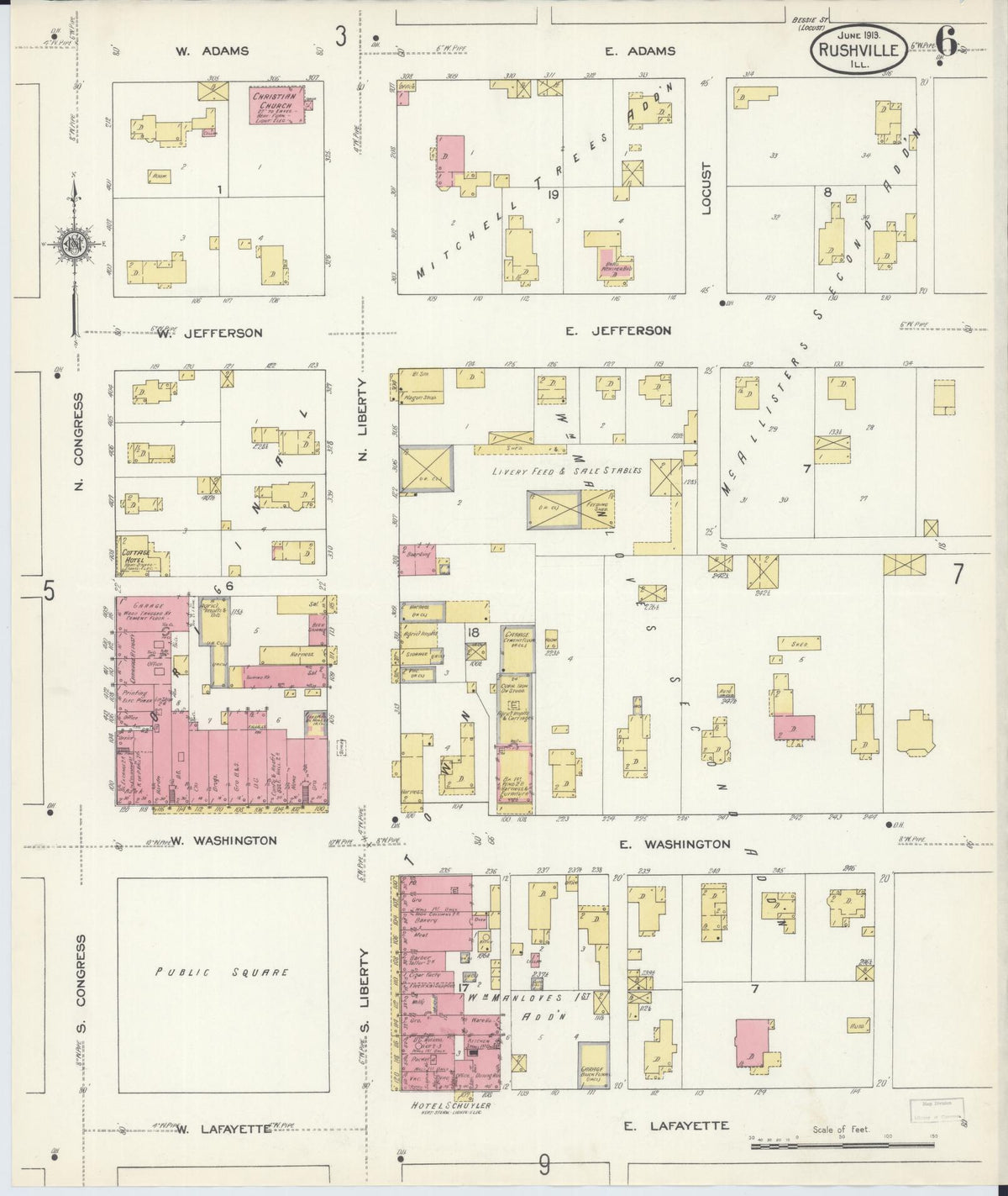 Sanborn Fire Insurance Map from Rushville, Schuyler County, Illinois (1913), Sheet #0006 - Complete Map Set gallery image, historic Sanborn map, vintage wall art, Illinois Illinois