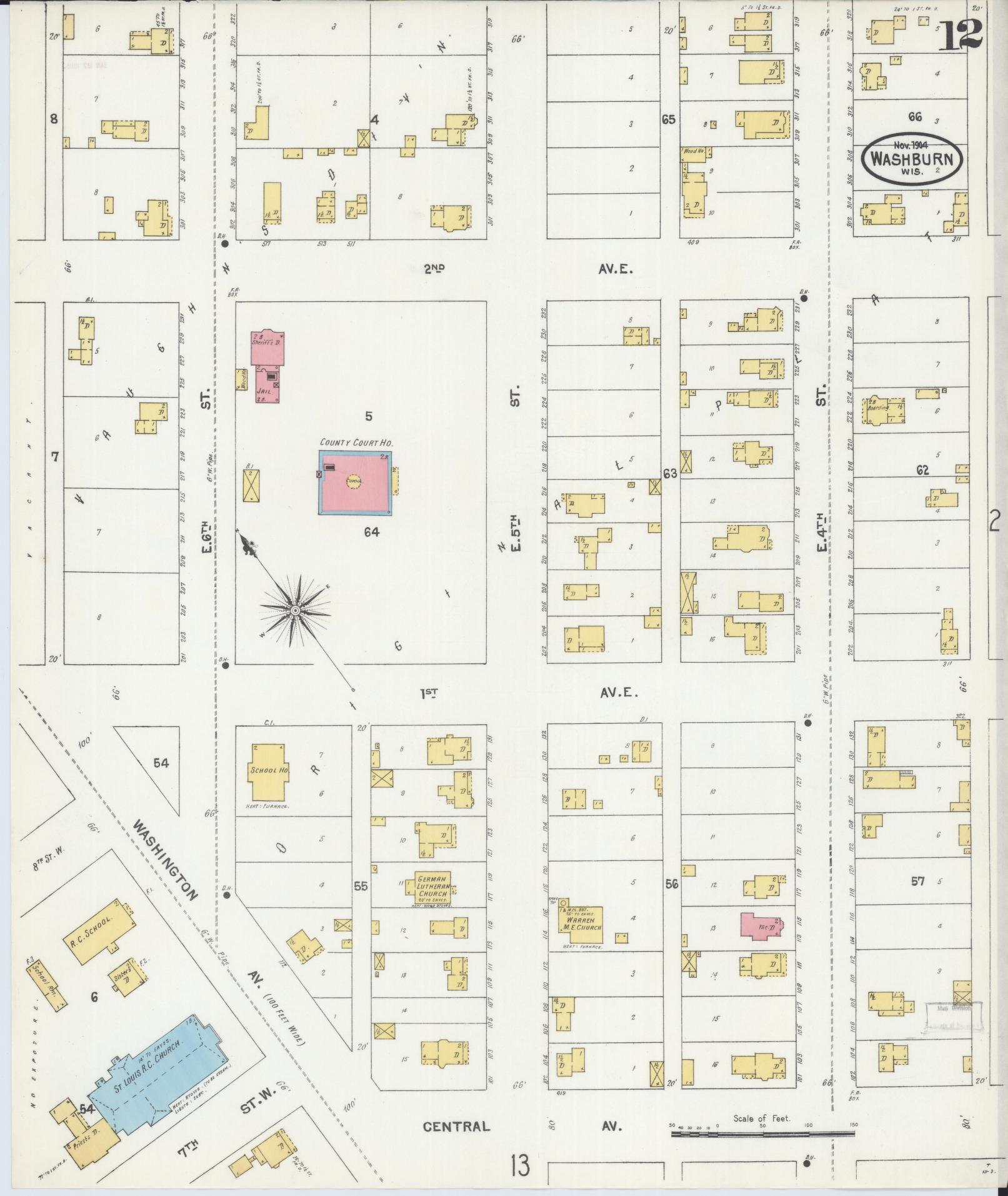 Sanborn Fire Insurance Map from Washburn, Bayfield County, Wisconsin (1904), Sheet #0012 - Complete Map Set gallery image, historic Sanborn map, vintage wall art, Wisconsin Wisconsin