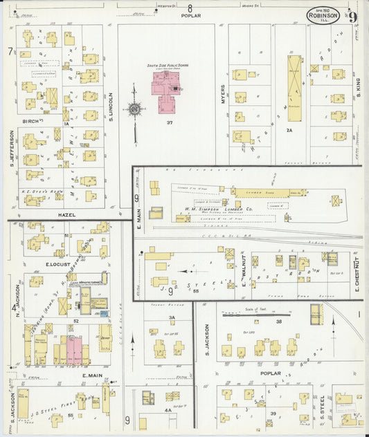 Sanborn Fire Insurance Map from Robinson, Crawford County, Illinois (1910), Sheet #0009 - Historic Sanborn Fire Insurance Map Print, vintage old map wall art, antique decor, genealogy gift, Illinois Illinois map