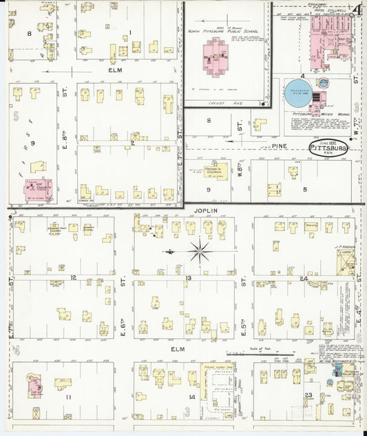 Sanborn Fire Insurance Map from Pittsburg, Crawford County, Kansas (1892), Sheet #0004 - Historic Sanborn Fire Insurance Map Print, vintage old map wall art, antique decor, genealogy gift, Kansas Kansas map