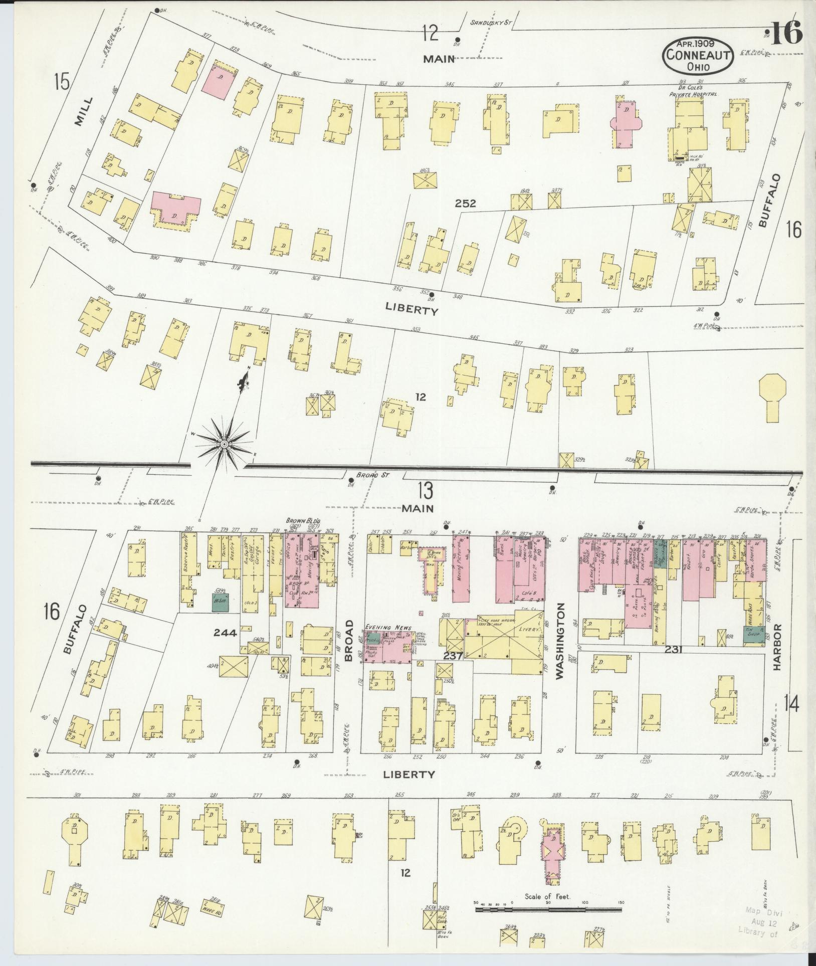 Sanborn Fire Insurance Map from Conneaut, Ashtabula County, Ohio (1909), Sheet #0016 - Historic Sanborn Fire Insurance Map Print, vintage old map wall art, antique decor, genealogy gift, Ohio Ohio map