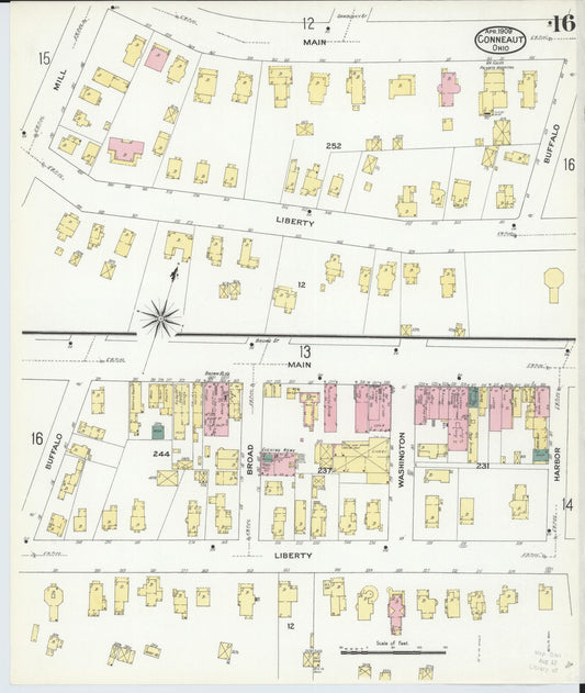 Sanborn Fire Insurance Map from Conneaut, Ashtabula County, Ohio (1909), Sheet #0016 - Historic Sanborn Fire Insurance Map Print, vintage old map wall art, antique decor, genealogy gift, Ohio Ohio map