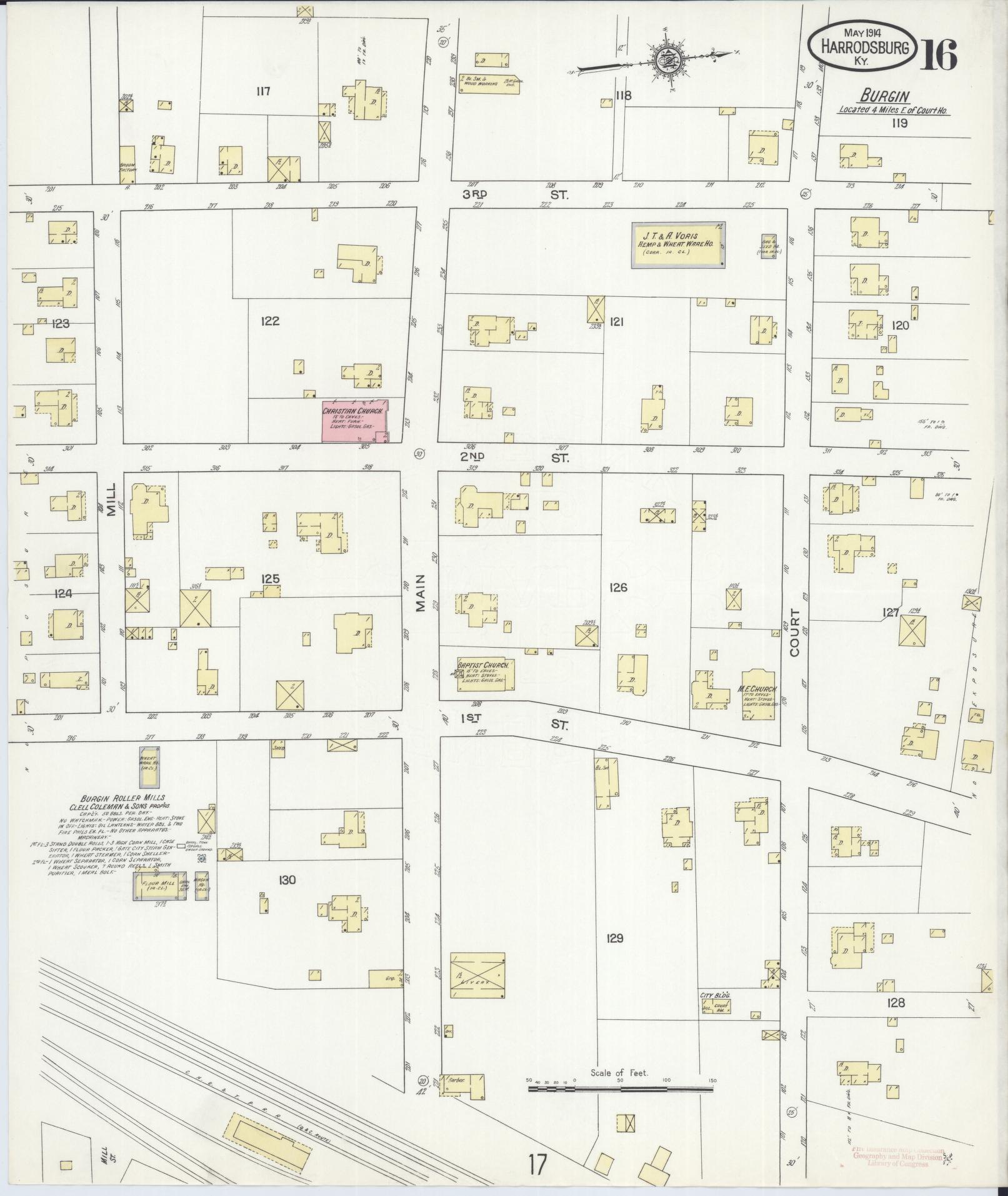 Sanborn Fire Insurance Map from Harrodsburg, Mercer County, Kentucky (1914), Sheet #0016 - Complete Map Set gallery image, historic Sanborn map, vintage wall art, Kentucky Kentucky