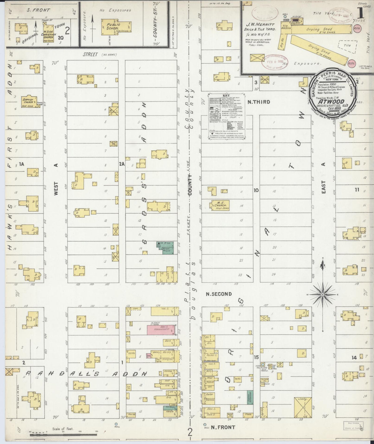 Sanborn Fire Insurance Map from Atwood, Douglas And Piatt Counties, Illinois (1899), Sheet #0001 - Complete Map Set gallery image, historic Sanborn map, vintage wall art, Illinois Illinois