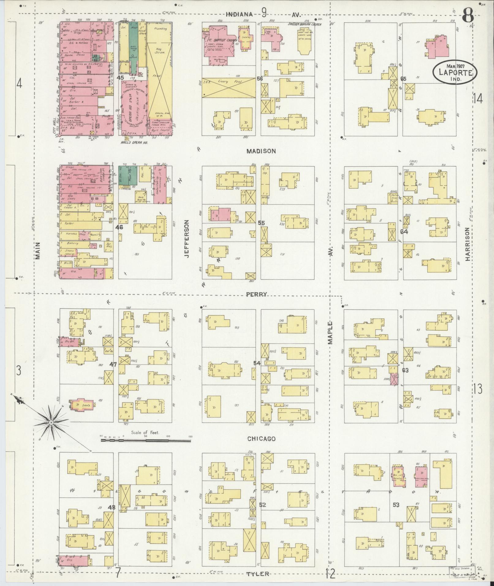 Sanborn Fire Insurance Map from La Porte, La Porte County, Indiana (1907), Sheet #0008 - Complete Map Set gallery image, historic Sanborn map, vintage wall art, Indiana Indiana