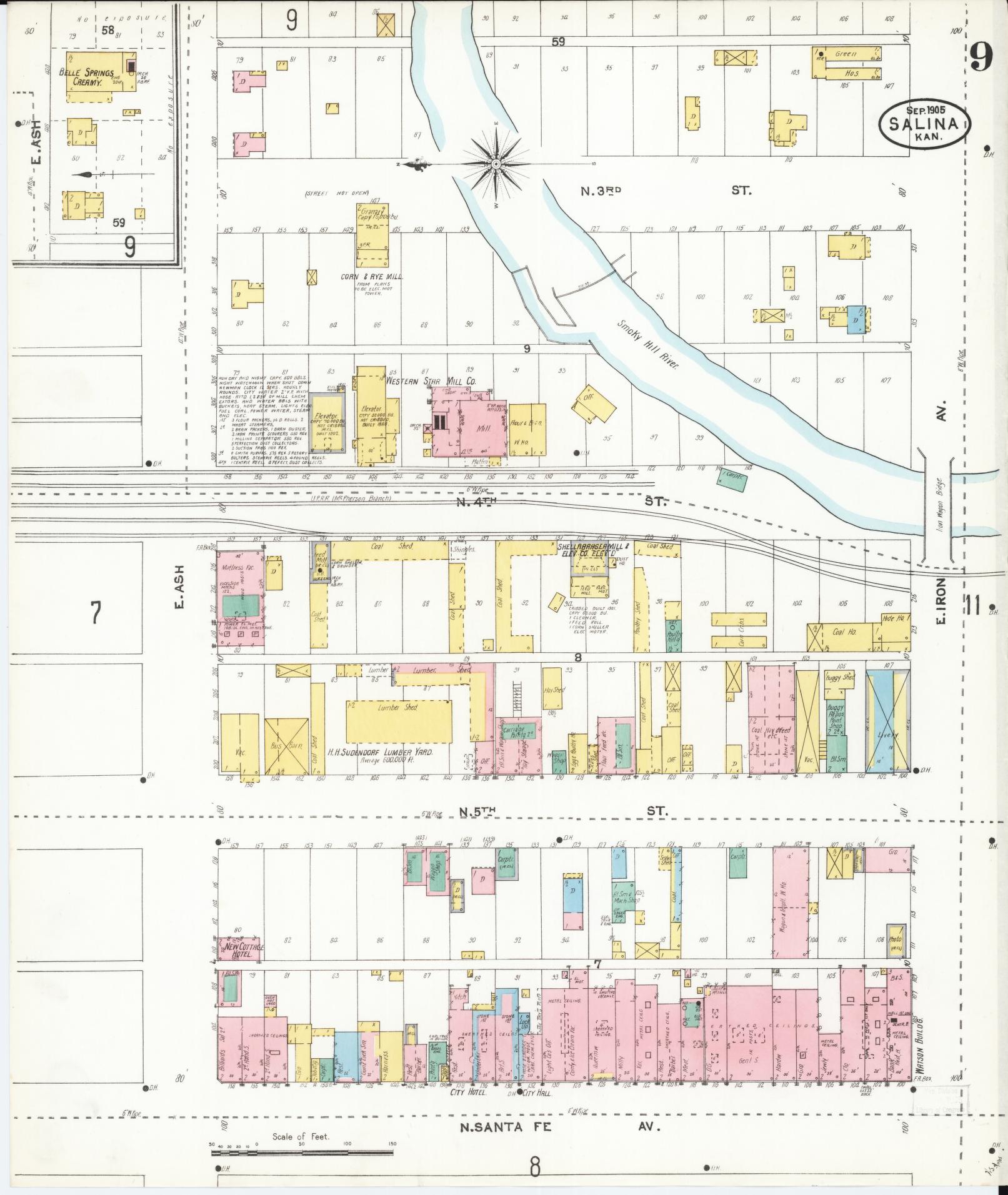 Sanborn Fire Insurance Map from Salina, Saline County, Kansas (1905), Sheet #0009 - Historic Sanborn Fire Insurance Map Print, vintage old map wall art, antique decor, genealogy gift, Kansas Kansas map