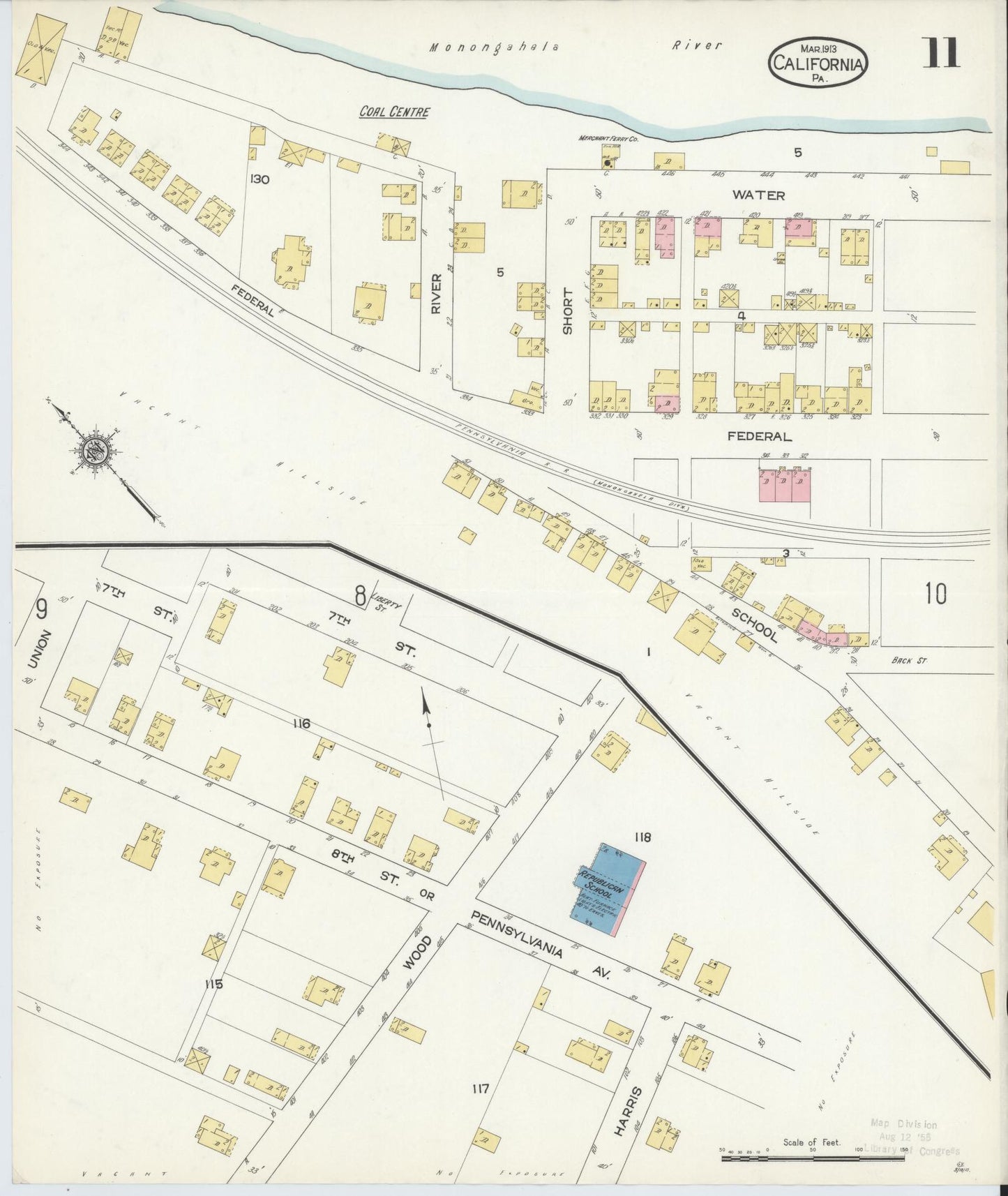 Sanborn Fire Insurance Map from California, Washington County, Pennsylvania (1913), Sheet #0011 - Historic Sanborn Fire Insurance Map Print, vintage old map wall art, antique decor, genealogy gift, Pennsylvania Pennsylvania map