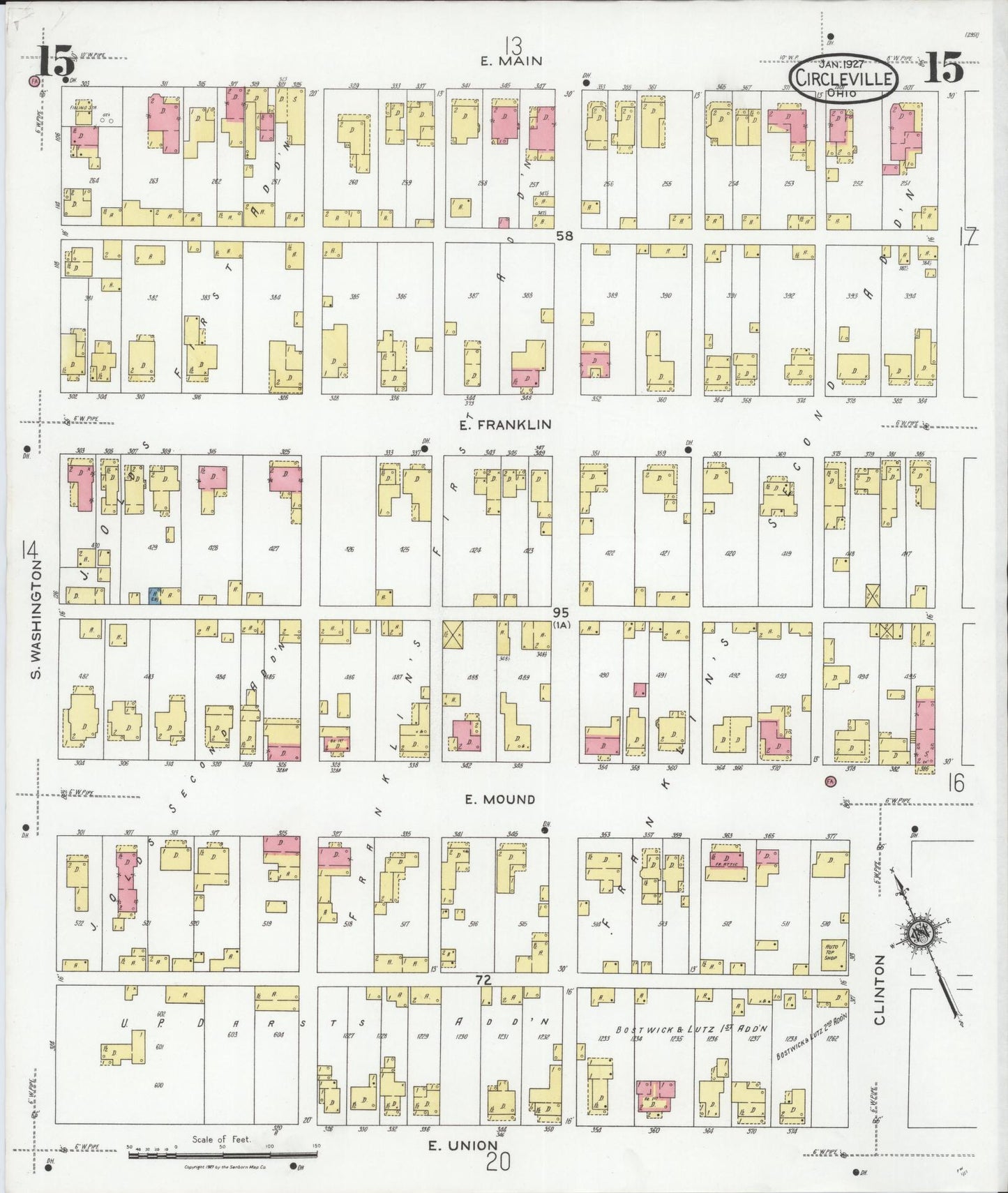 Sanborn Fire Insurance Map from Circleville, Pickaway County, Ohio (1927), Sheet #0015 - Historic Sanborn Fire Insurance Map Print, vintage old map wall art, antique decor, genealogy gift, Ohio Ohio map