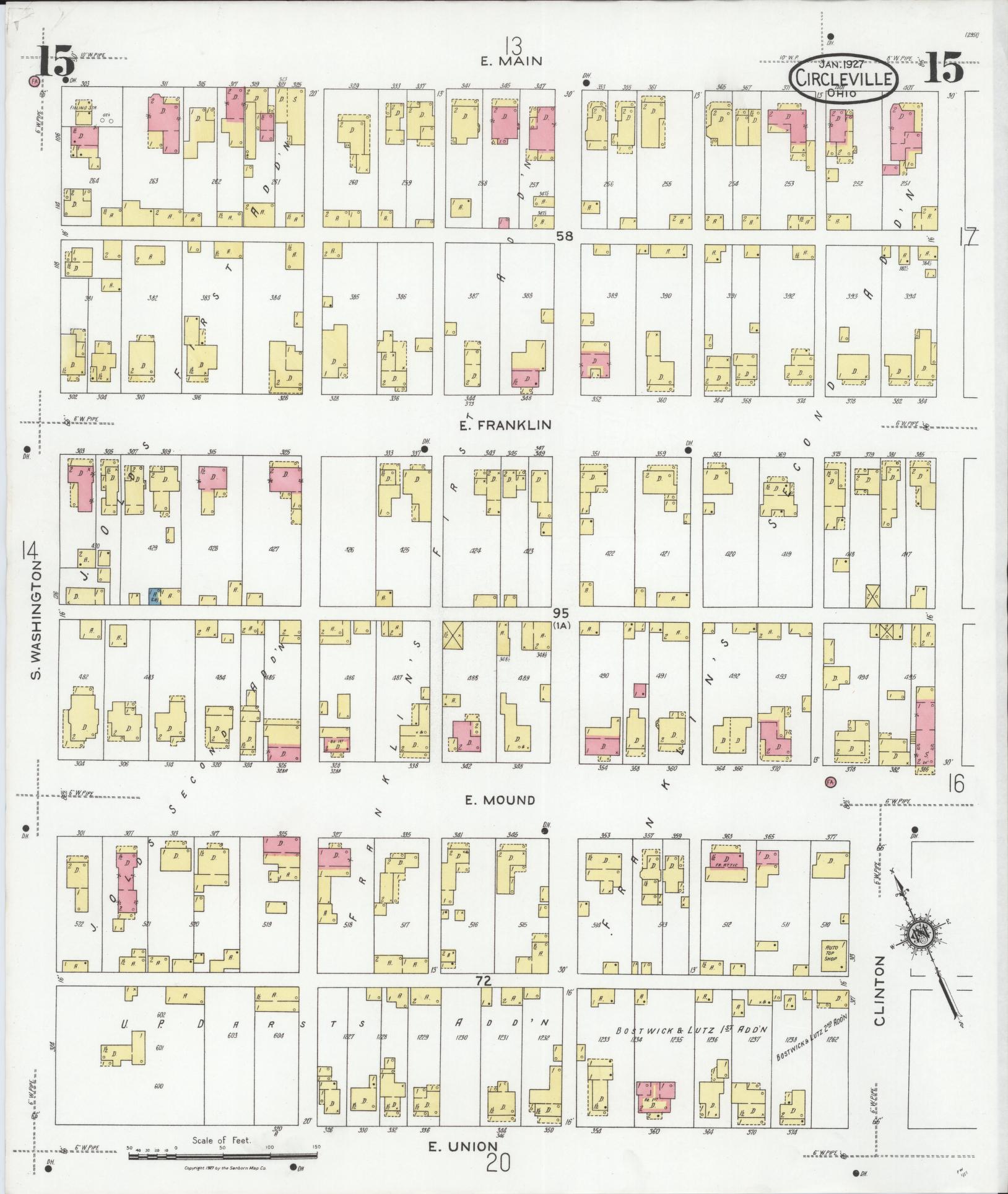 Sanborn Fire Insurance Map from Circleville, Pickaway County, Ohio (1927), Sheet #0015 - Historic Sanborn Fire Insurance Map Print, vintage old map wall art, antique decor, genealogy gift, Ohio Ohio map