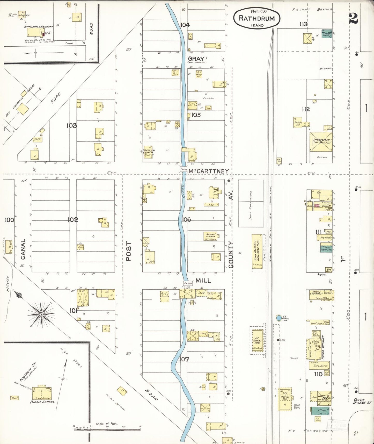 Sanborn Fire Insurance Map from Rathdrum, Kootenai County, Idaho (1896), Sheet #0002 - Complete Map Set gallery image, historic Sanborn map, vintage wall art, Idaho Idaho