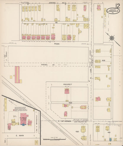 Sanborn Fire Insurance Map from Lansdale, Montgomery County, Pennsylvania (1922), Sheet #0012 - Historic Sanborn Fire Insurance Map Print, vintage old map wall art, antique decor, genealogy gift, Pennsylvania Pennsylvania map