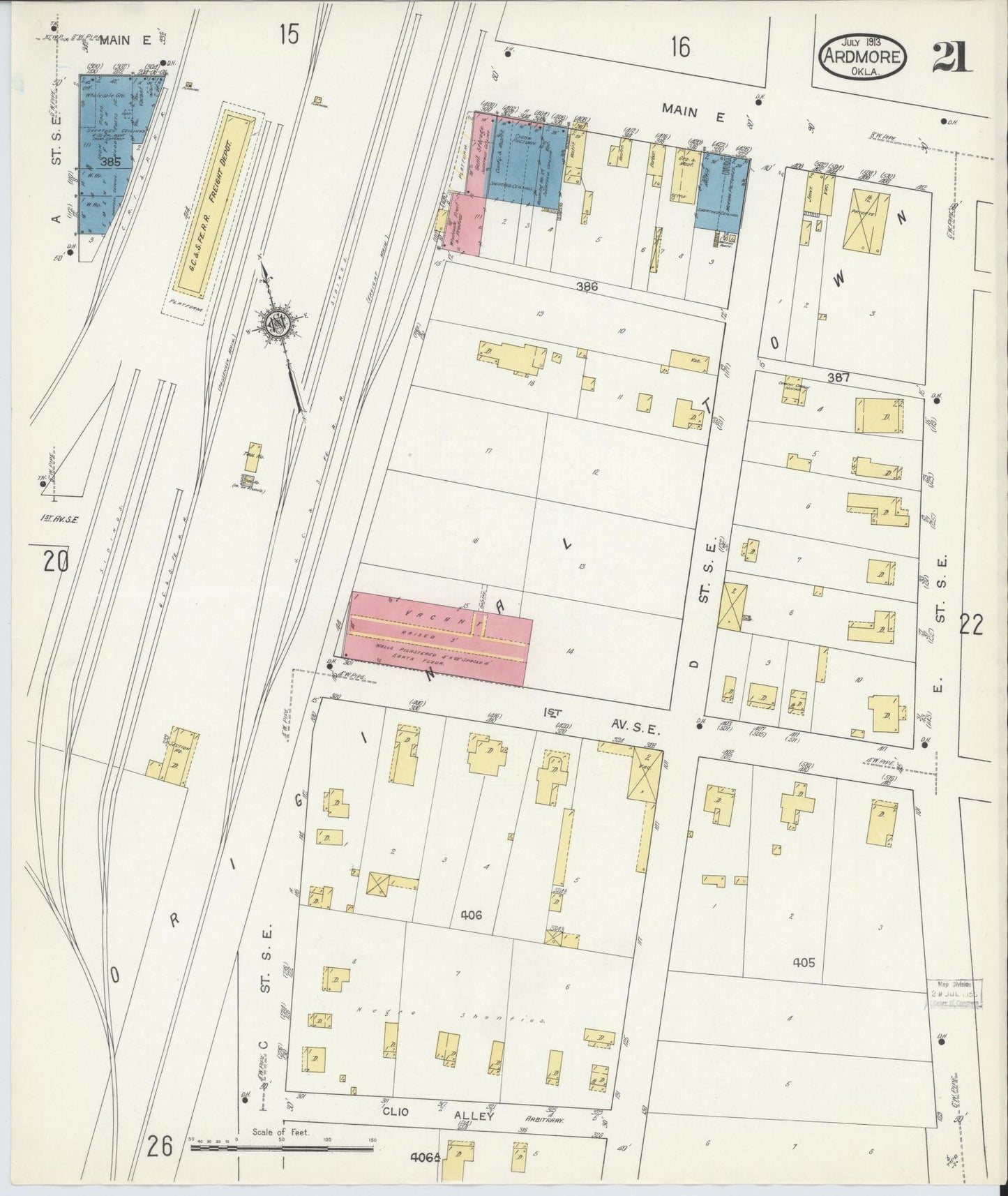 Sanborn Fire Insurance Map from Ardmore, Carter County, Oklahoma (1913), Sheet #0021 - Complete Map Set gallery image, historic Sanborn map, vintage wall art, Oklahoma Oklahoma