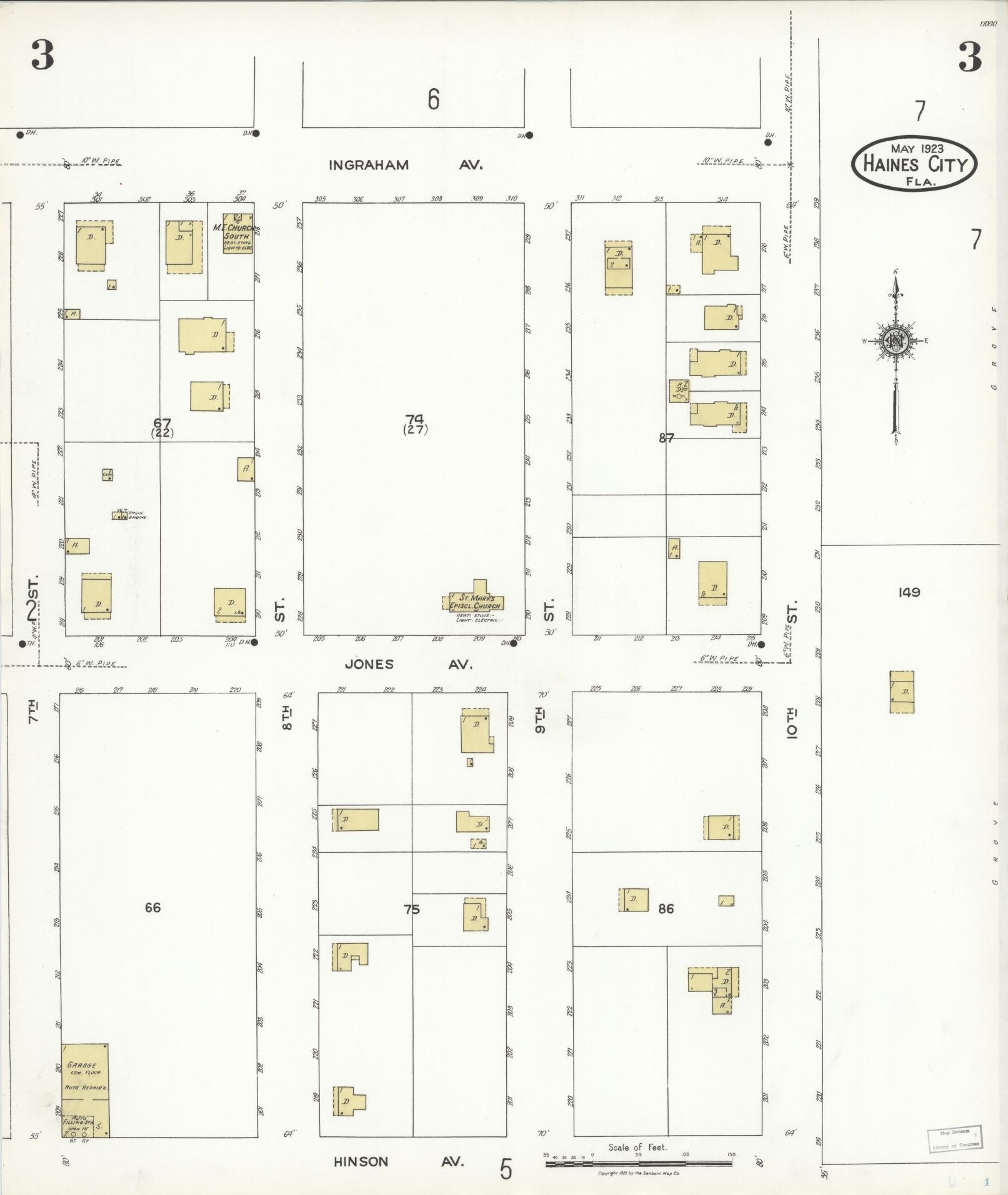 Sanborn Fire Insurance Map from Haines City, Polk County, Florida (1923), Sheet #0003 - Historic Sanborn Fire Insurance Map Print, vintage old map wall art, antique decor, genealogy gift, Florida Florida map