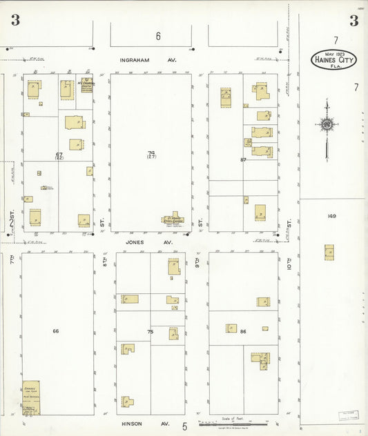 Sanborn Fire Insurance Map from Haines City, Polk County, Florida (1923), Sheet #0003 - Historic Sanborn Fire Insurance Map Print, vintage old map wall art, antique decor, genealogy gift, Florida Florida map