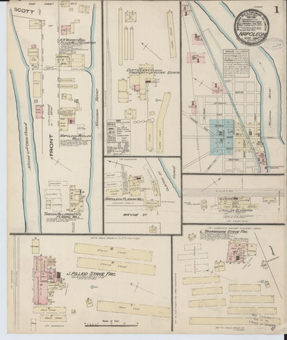 Sanborn Fire Insurance Map from Napoleon, Henry County, Ohio (1884), Sheet #0001 - Historic Sanborn Fire Insurance Map Print, vintage old map wall art, antique decor, genealogy gift, Ohio Ohio map