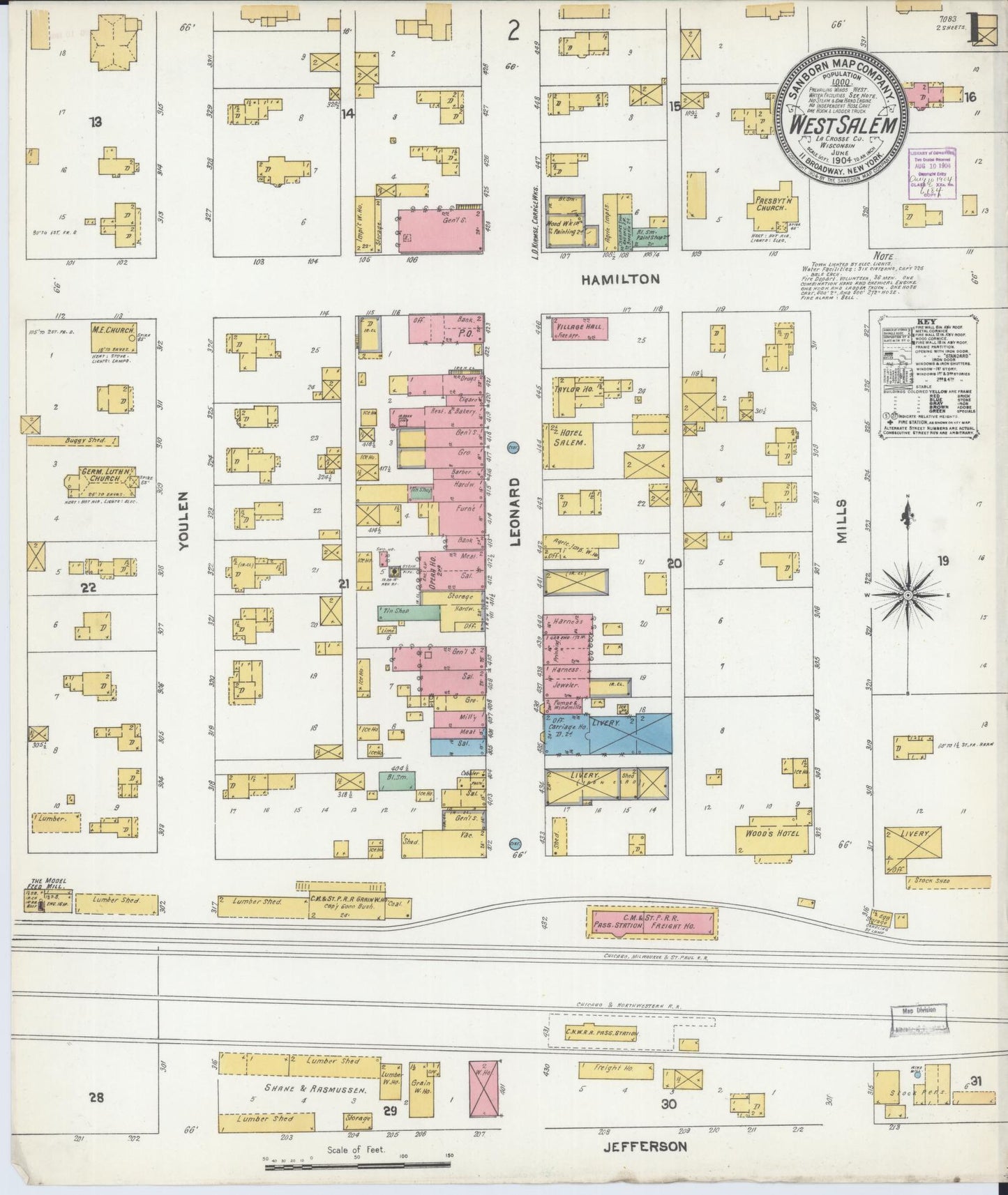 Sanborn Fire Insurance Map from West Salem, La Crosse County, Wisconsin (1904), Sheet #0001 - Historic Sanborn Fire Insurance Map Print, vintage old map wall art, antique decor, genealogy gift, Wisconsin Wisconsin map