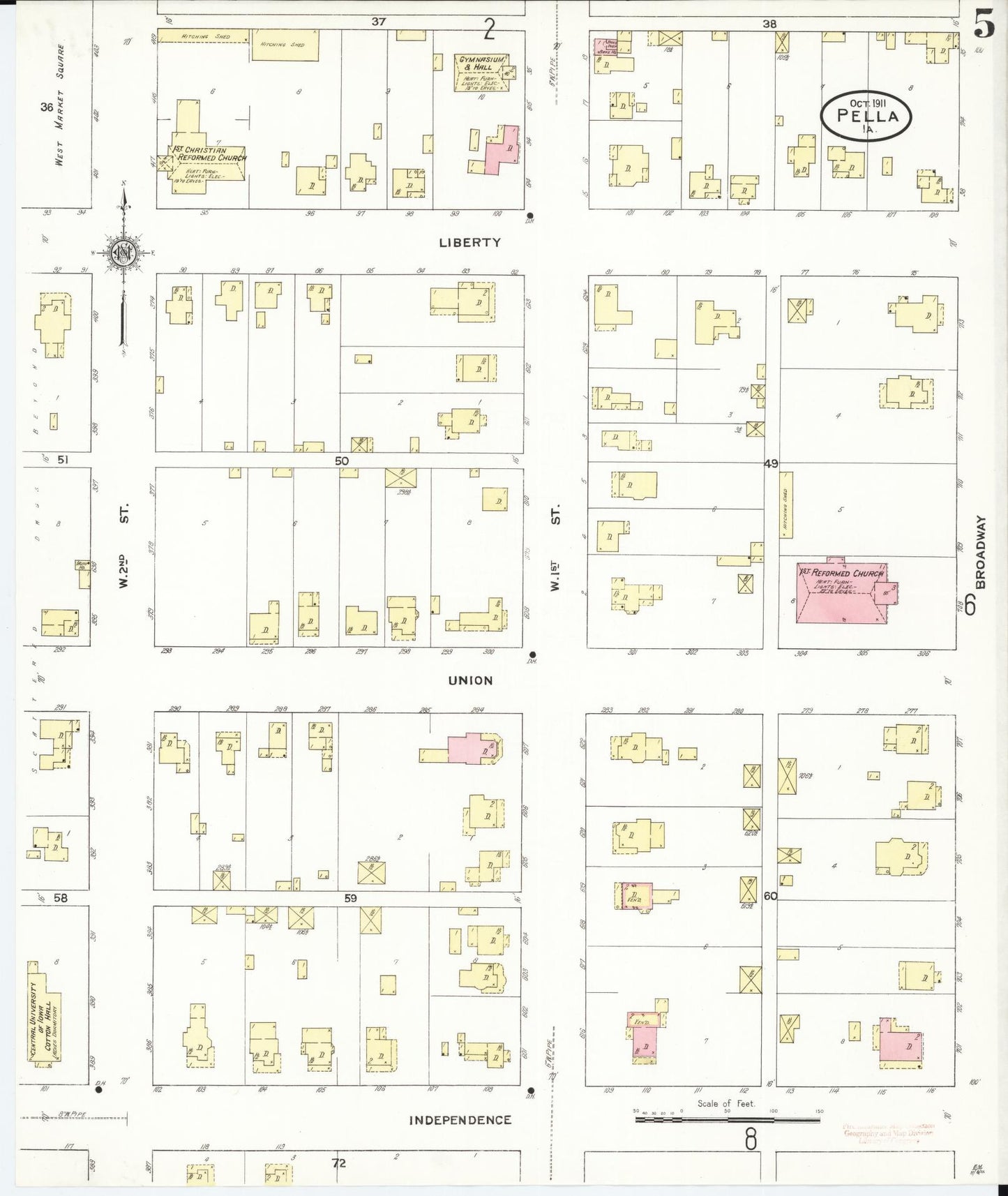 Sanborn Fire Insurance Map from Pella, Marion County, Iowa (1911), Sheet #0005 - Historic Sanborn Fire Insurance Map Print, vintage old map wall art