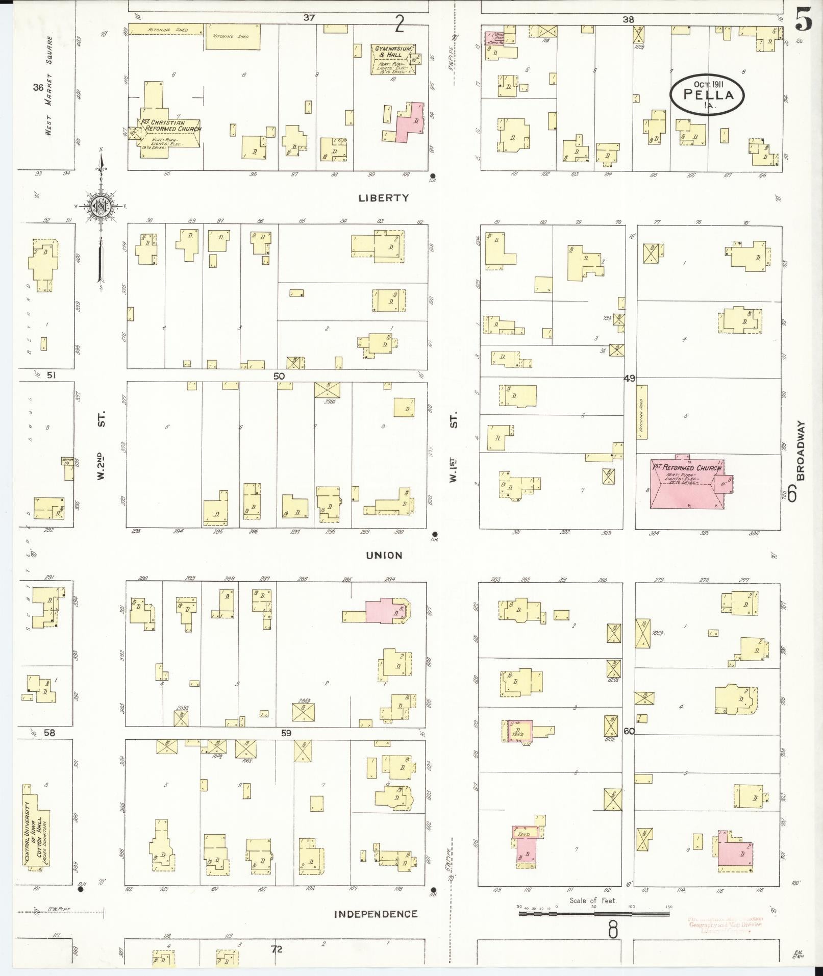 Sanborn Fire Insurance Map from Pella, Marion County, Iowa (1911), Sheet #0005 - Historic Sanborn Fire Insurance Map Print, vintage old map wall art