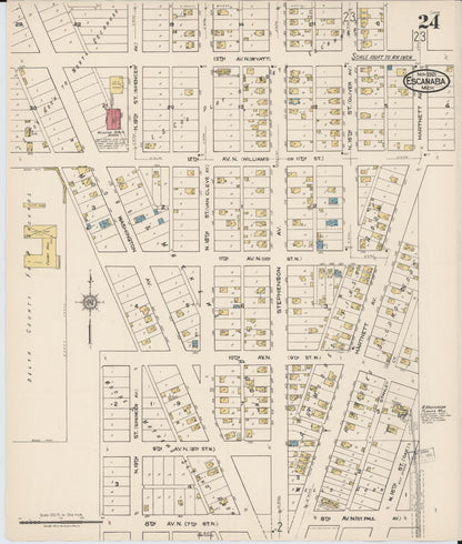 Sanborn Fire Insurance Map from Escanaba, Delta County, Michigan (1921), Sheet #0024 - Complete Map Set gallery image, historic Sanborn map, vintage wall art, Michigan Michigan