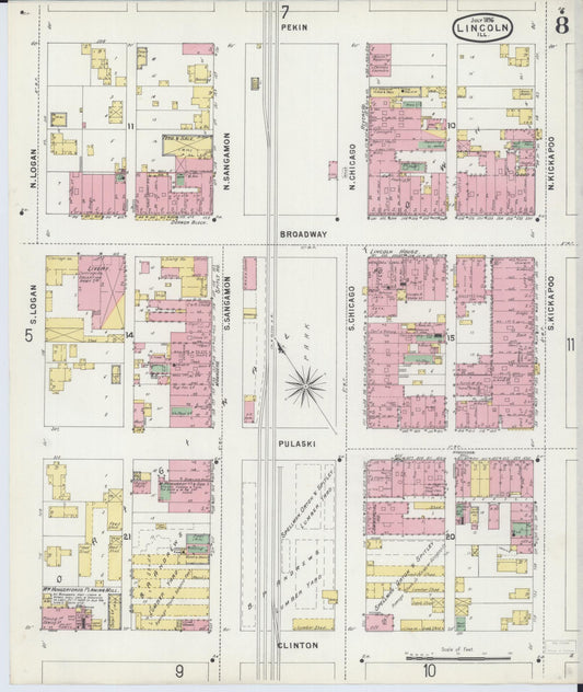 Sanborn Fire Insurance Map from Lincoln, Logan County, Illinois (1896), Sheet #0008 - Historic Sanborn Fire Insurance Map Print, vintage old map wall art, antique decor, genealogy gift, Illinois Illinois map