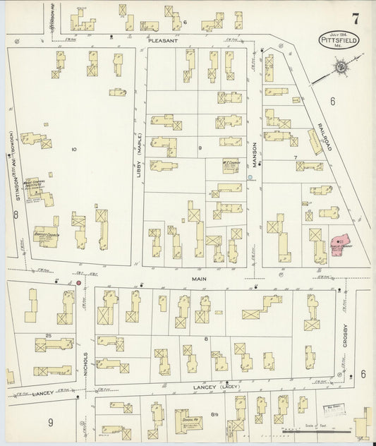 Sanborn Fire Insurance Map from Pittsfield, Somerset County, Maine (1914), Sheet #0007 - Historic Sanborn Fire Insurance Map Print, vintage old map wall art, antique decor, genealogy gift, Maine Maine map