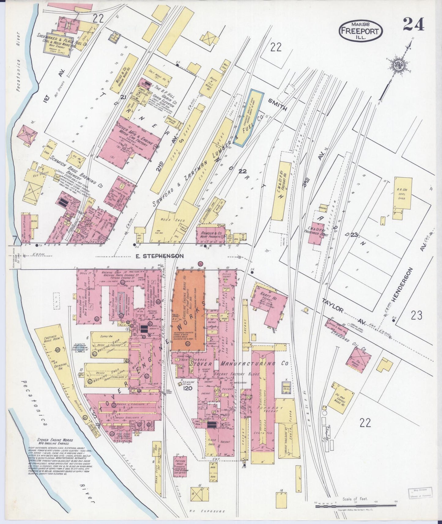 Sanborn Fire Insurance Map from Freeport, Stephenson County, Illinois (1918), Sheet #0024 - Complete Map Set gallery image, historic Sanborn map, vintage wall art, Illinois Illinois