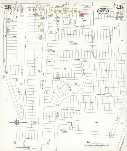 Sanborn Fire Insurance Map from Oneida, Madison County, New York (1923), Sheet #0028 - Historic Sanborn Fire Insurance Map Print, vintage old map wall art, antique decor, genealogy gift, New York New York map