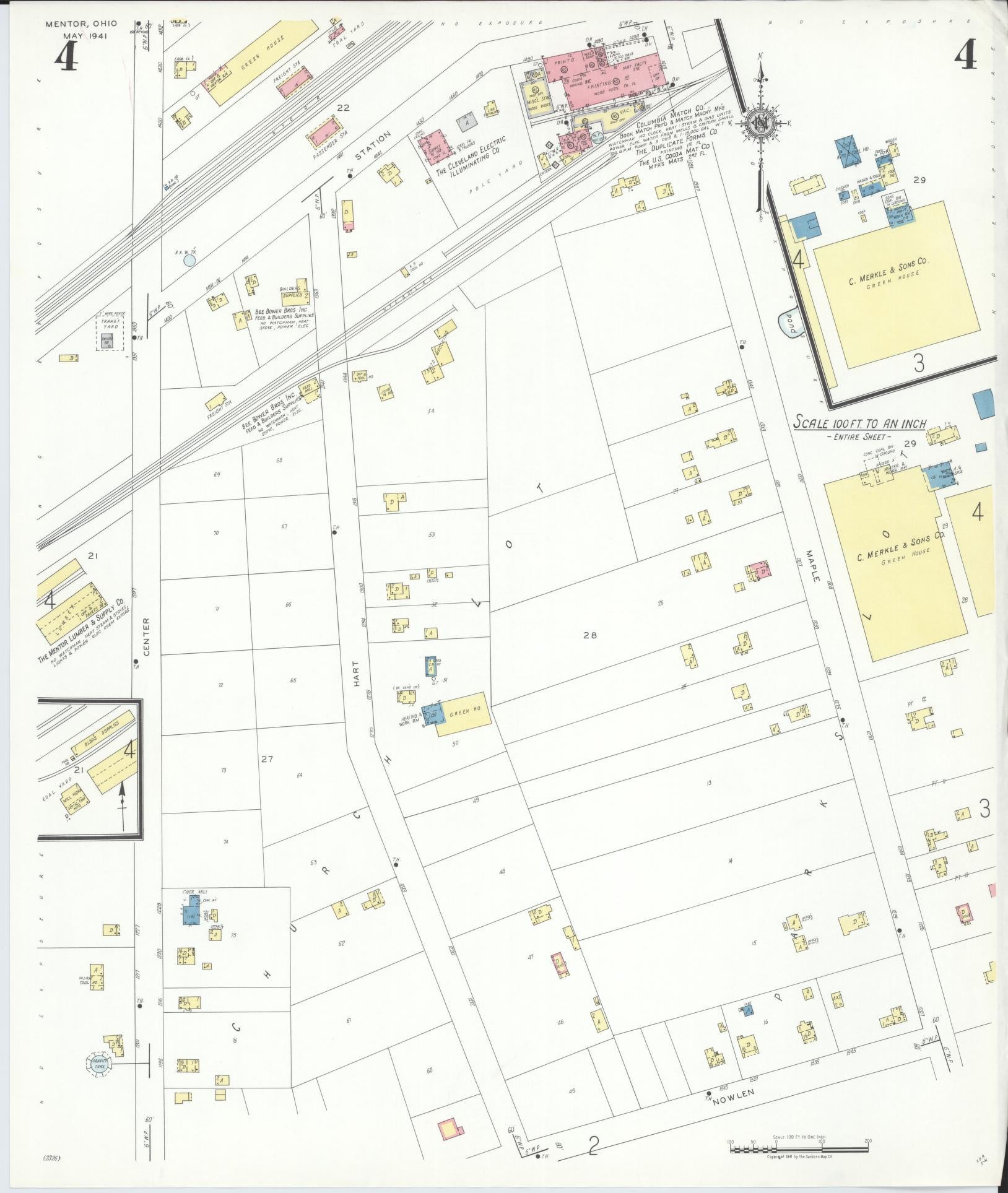Sanborn Fire Insurance Map from Mentor, Lake County, Ohio (1941), Sheet #0004 - Historic Sanborn Fire Insurance Map Print, vintage old map wall art, antique decor, genealogy gift, Ohio Ohio map