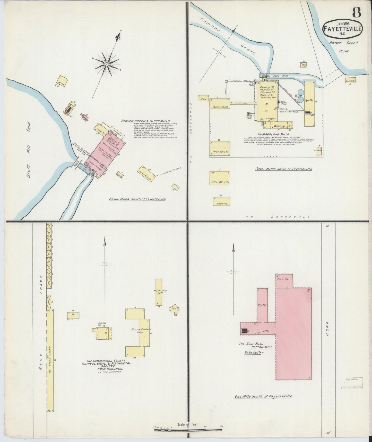 Sanborn Fire Insurance Map from Fayetteville, Cumberland County, North Carolina (1896), Sheet #0008 - Complete Map Set gallery image, historic Sanborn map, vintage wall art, North Carolina North Carolina