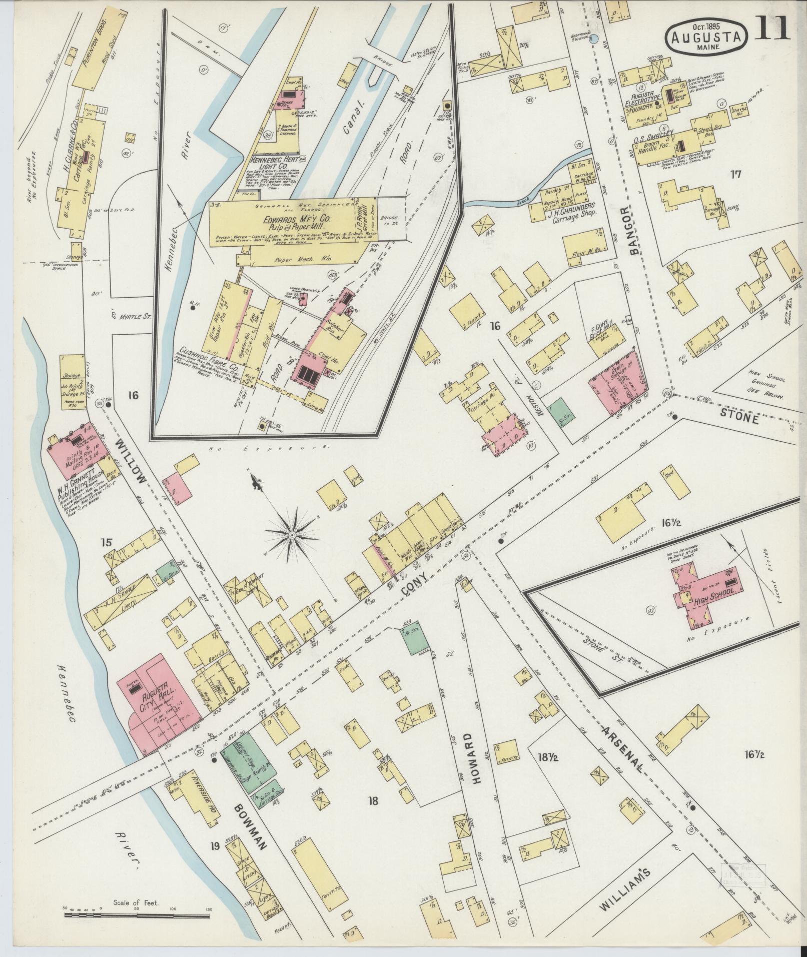 Sanborn Fire Insurance Map from Augusta, Kennebec County, Maine (1895), Sheet #0011 - Complete Map Set gallery image, historic Sanborn map, vintage wall art, Maine Maine