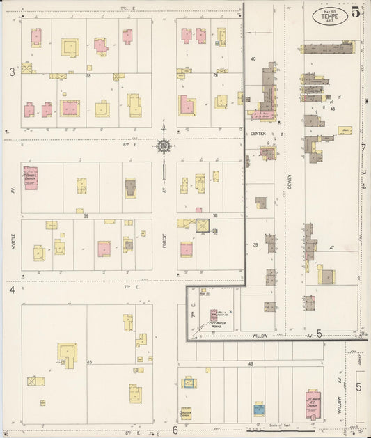 Sanborn Fire Insurance Map from Tempe, Maricopa County, Arizona (1915), Sheet #0005 - Historic Sanborn Fire Insurance Map Print, vintage old map wall art, antique decor, genealogy gift, Arizona Arizona map