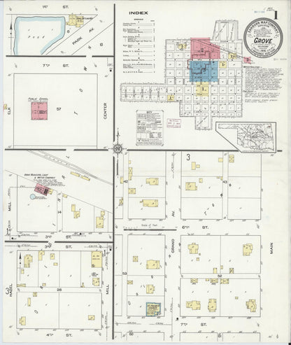 Sanborn Fire Insurance Map from Grove, Delaware County, Oklahoma (1914), Sheet #0001 - Complete Map Set gallery image, historic Sanborn map, vintage wall art, Grove Delaware