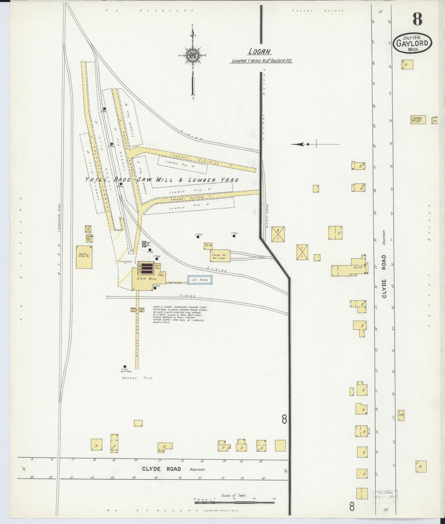 Sanborn Fire Insurance Map from Gaylord, Otsego County, Michigan (1916), Sheet #0008 - Complete Map Set gallery image, historic Sanborn map, vintage wall art, Michigan Michigan