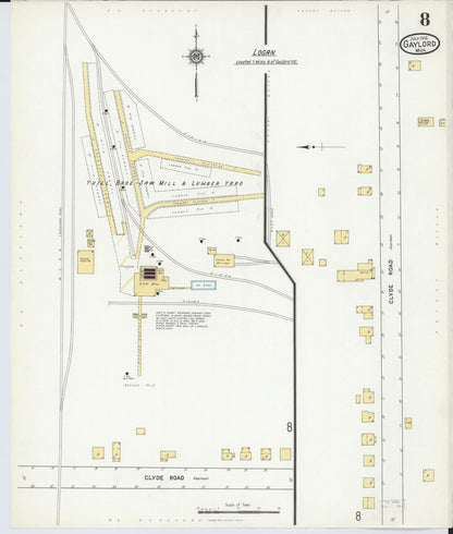 Sanborn Fire Insurance Map from Gaylord, Otsego County, Michigan (1916), Sheet #0008 - Complete Map Set gallery image, historic Sanborn map, vintage wall art, Michigan Michigan