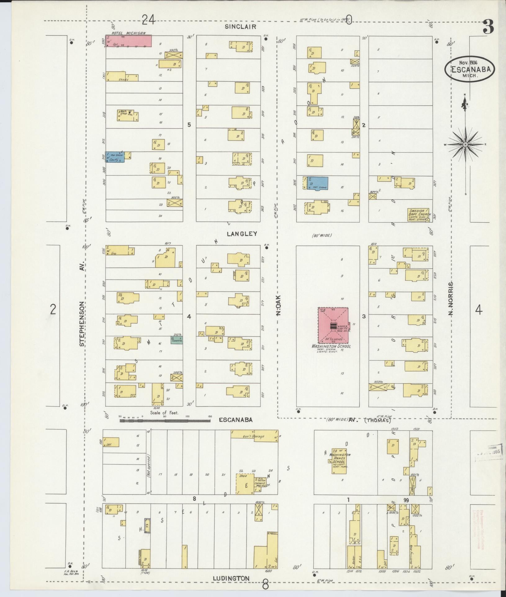 Sanborn Fire Insurance Map from Escanaba, Delta County, Michigan (1906), Sheet #0003 - Complete Map Set gallery image, historic Sanborn map, vintage wall art, Michigan Michigan