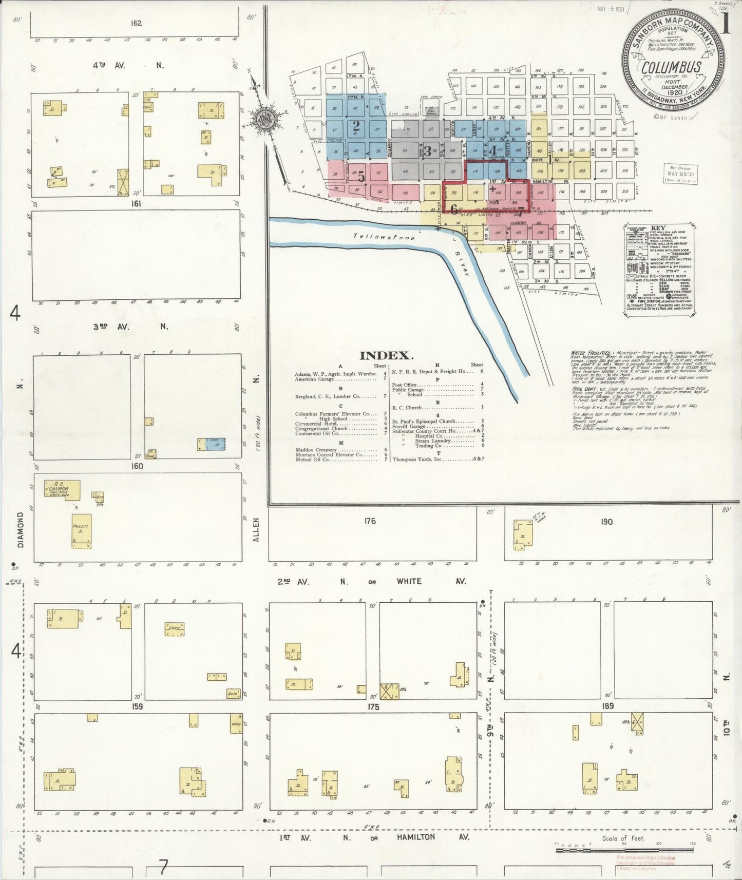 Sanborn Fire Insurance Map from Columbus, Stillwater County, Montana (1920), Sheet #0001 - Complete Map Set gallery image, historic Sanborn map, vintage wall art, Montana Montana