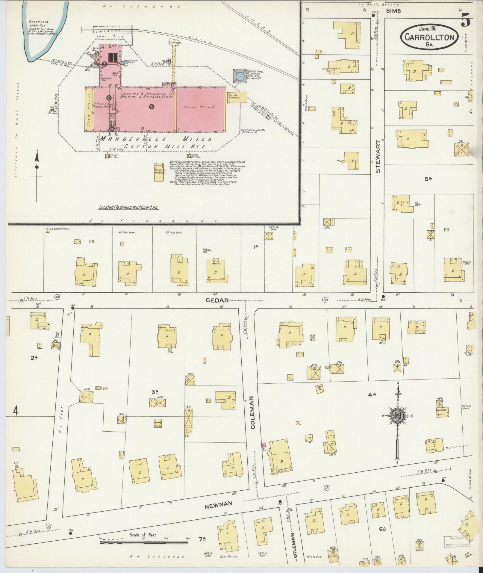 Sanborn Fire Insurance Map from Carrollton, Carroll County, Georgia (1911), Sheet #0005 - Historic Sanborn Fire Insurance Map Print, vintage old map wall art, antique decor, genealogy gift, Georgia Georgia map