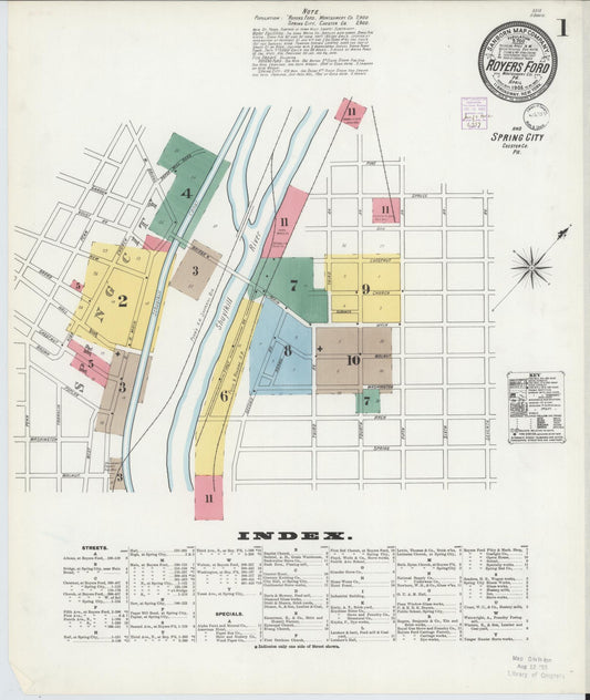 Sanborn Fire Insurance Map from Royersford, Montgomery County, Pennsylvania (1902), Sheet #0001 - Historic Sanborn Fire Insurance Map Print, vintage old map wall art, antique decor, genealogy gift, Pennsylvania Pennsylvania map