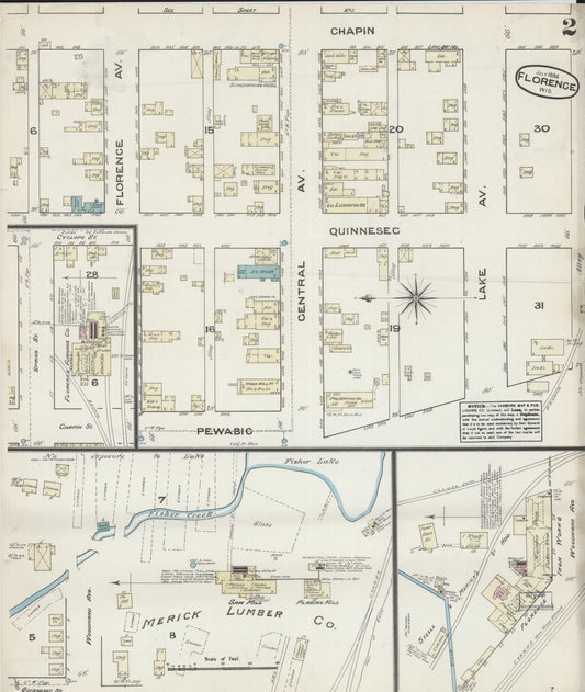 Sanborn Fire Insurance Map from Florence, Florence County, Wisconsin (1884), Sheet #0002 - Historic Sanborn Fire Insurance Map Print, vintage old map wall art, antique decor, genealogy gift, Wisconsin Wisconsin map