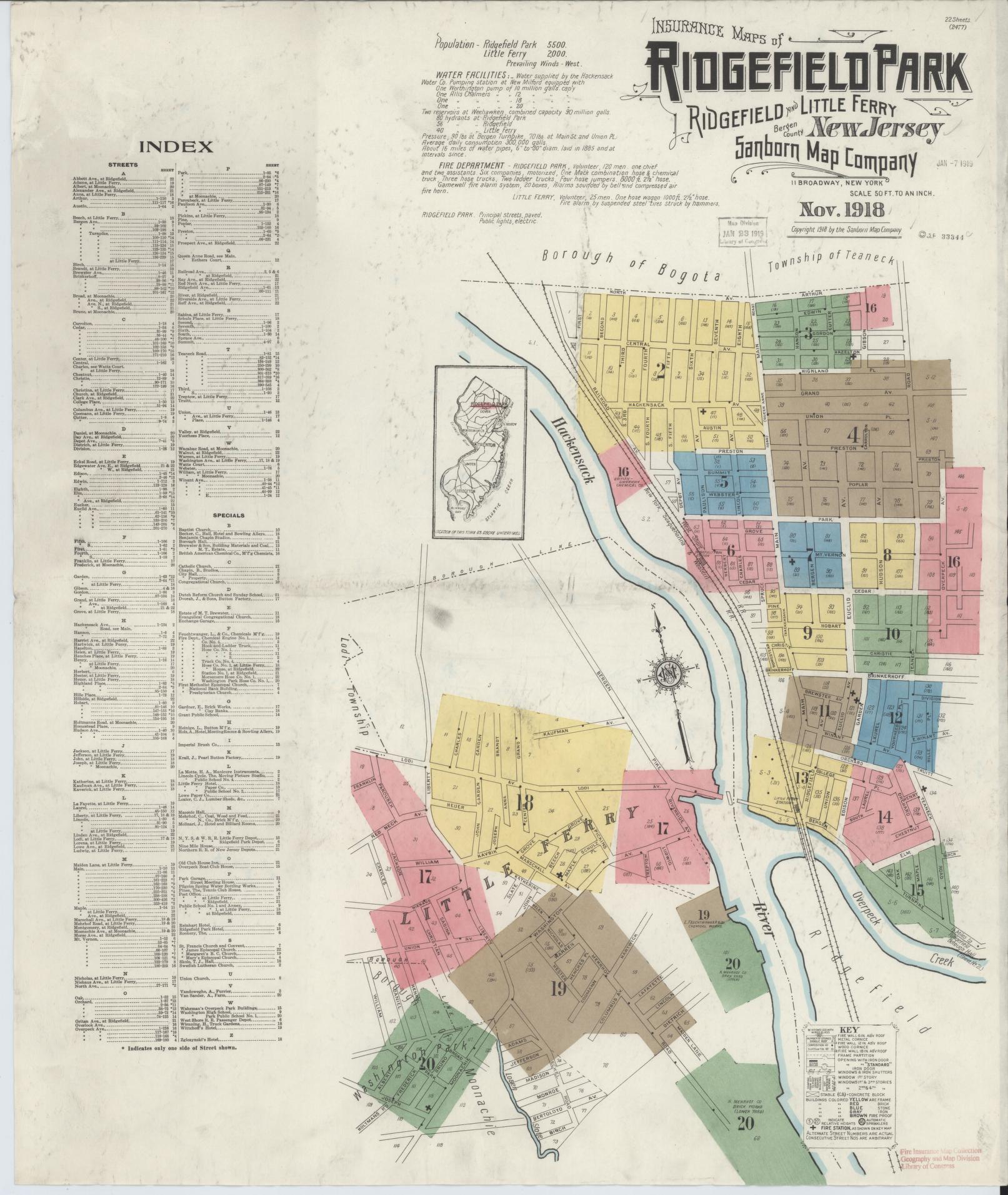 Sanborn Fire Insurance Map from Ridgefield Park, Bergen County, New Jersey. (1918) – Historic Sanborn Fire Insurance Map Print
