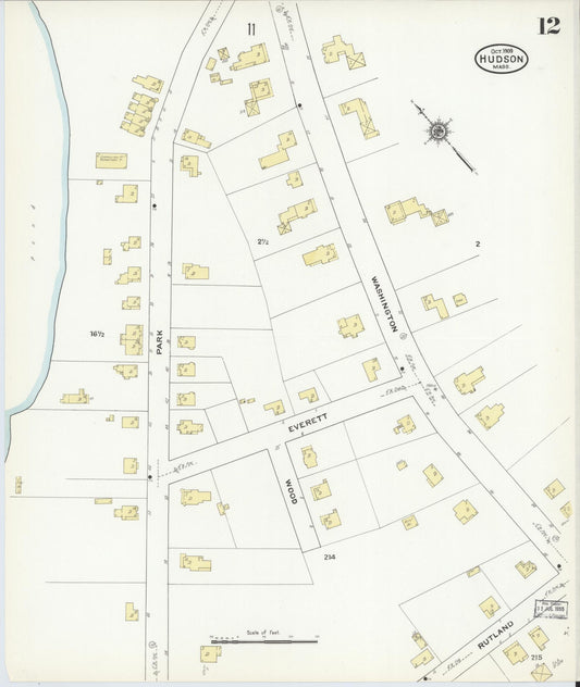 Sanborn Fire Insurance Map from Hudson, Middlesex County, Massachusetts (1909), Sheet #0012 - Historic Sanborn Fire Insurance Map Print, vintage old map wall art, antique decor, genealogy gift, Massachusetts Massachusetts map