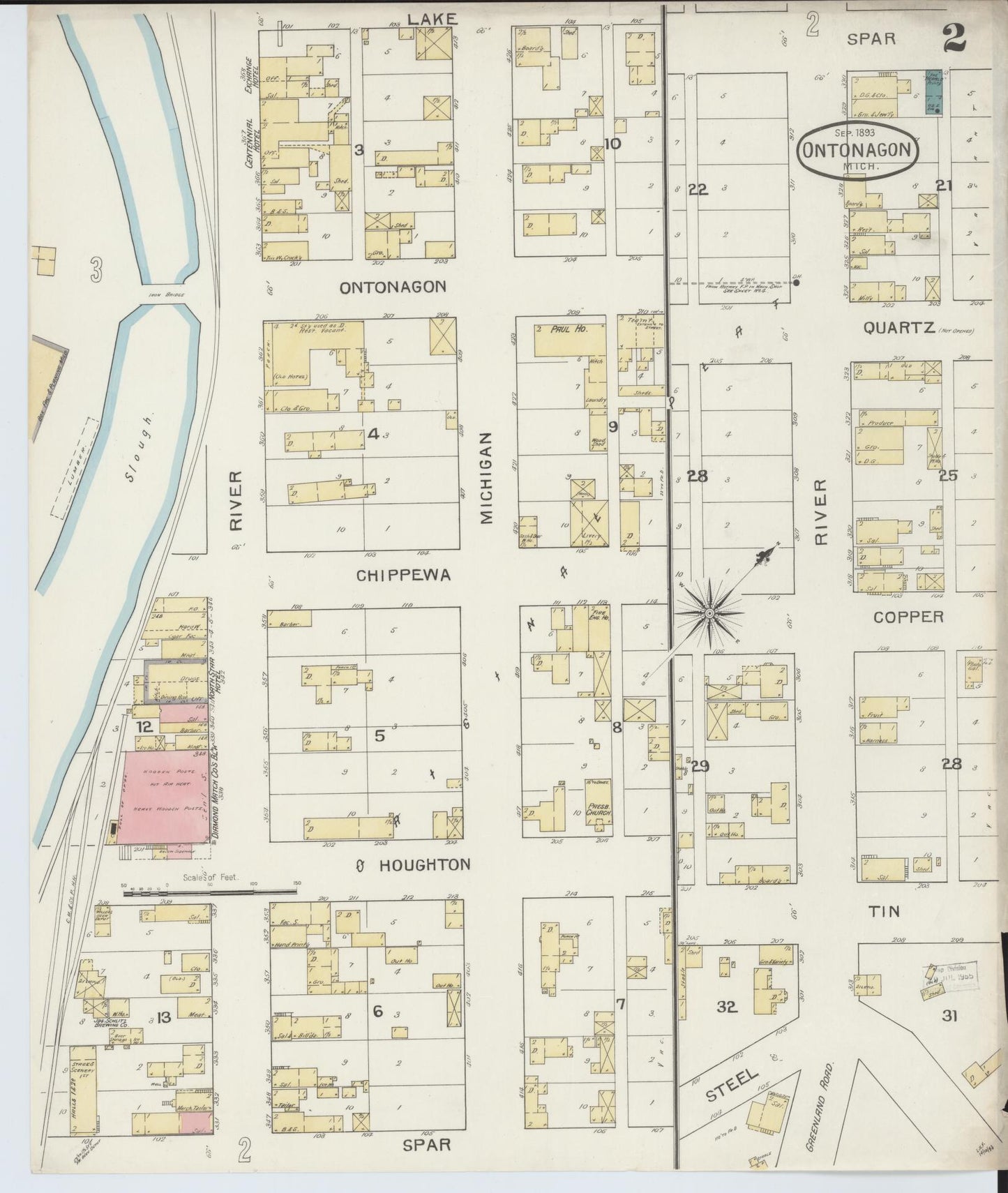 Sanborn Fire Insurance Map from Ontonagon, Ontonagon County, Michigan (1893), Sheet #0002 - Complete Map Set gallery image, historic Sanborn map, vintage wall art, Michigan Michigan