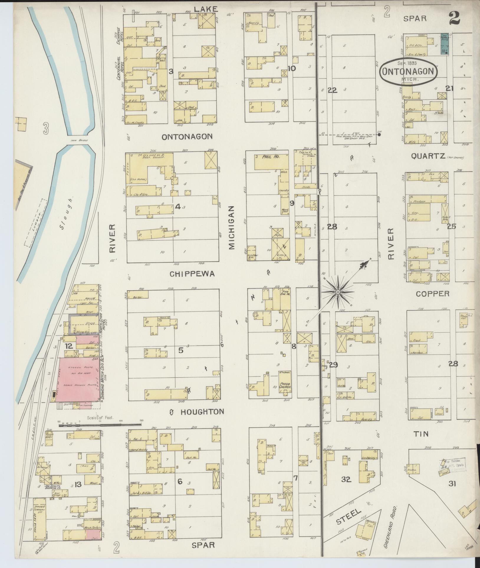 Sanborn Fire Insurance Map from Ontonagon, Ontonagon County, Michigan (1893), Sheet #0002 - Complete Map Set gallery image, historic Sanborn map, vintage wall art, Michigan Michigan