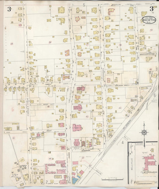 Sanborn Fire Insurance Map from Brewton, Escambia County, Alabama (1949), Sheet #0003 - Historic Sanborn Fire Insurance Map Print, vintage old map wall art, antique decor, genealogy gift, Alabama Alabama map