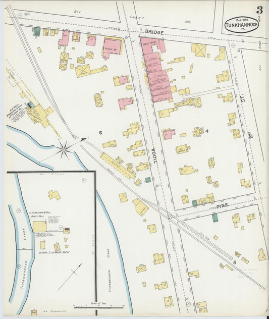 Sanborn Fire Insurance Map from Tunkhannock, Wyoming County, Pennsylvania (1892), Sheet #0003 - Historic Sanborn Fire Insurance Map Print, vintage old map wall art, antique decor, genealogy gift, Pennsylvania Pennsylvania map