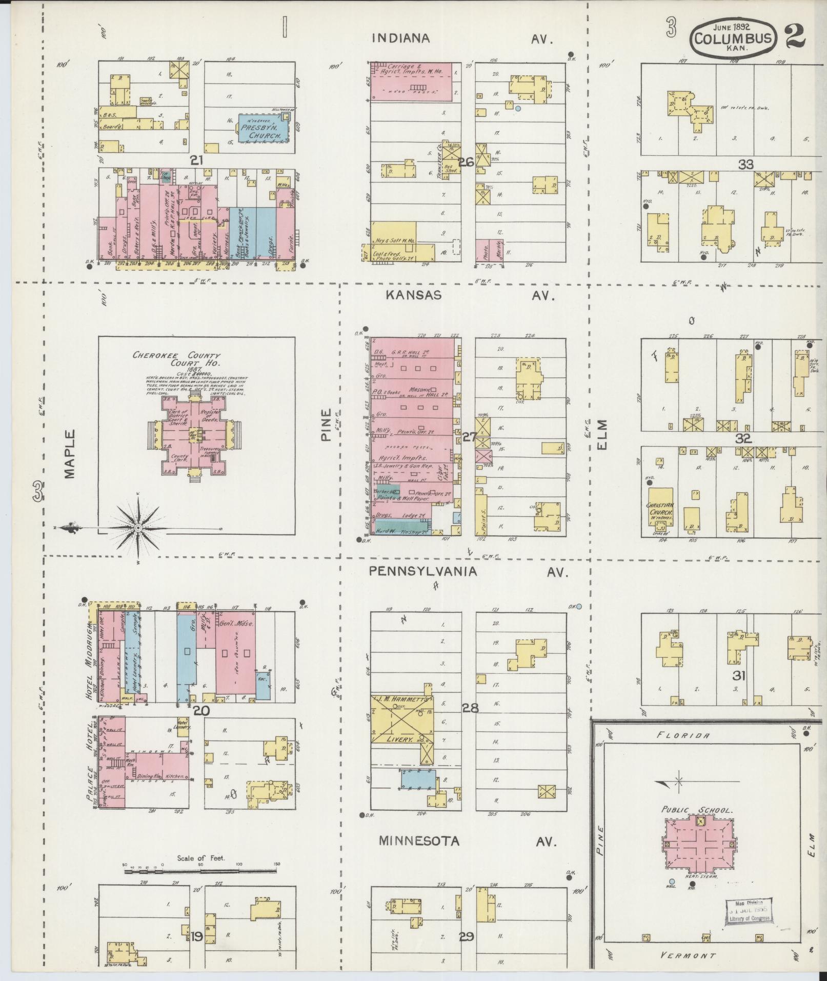 Sanborn Fire Insurance Map from Columbus, Cherokee County, Kansas (1892), Sheet #0002 - Complete Map Set gallery image, historic Sanborn map, vintage wall art, Kansas Kansas